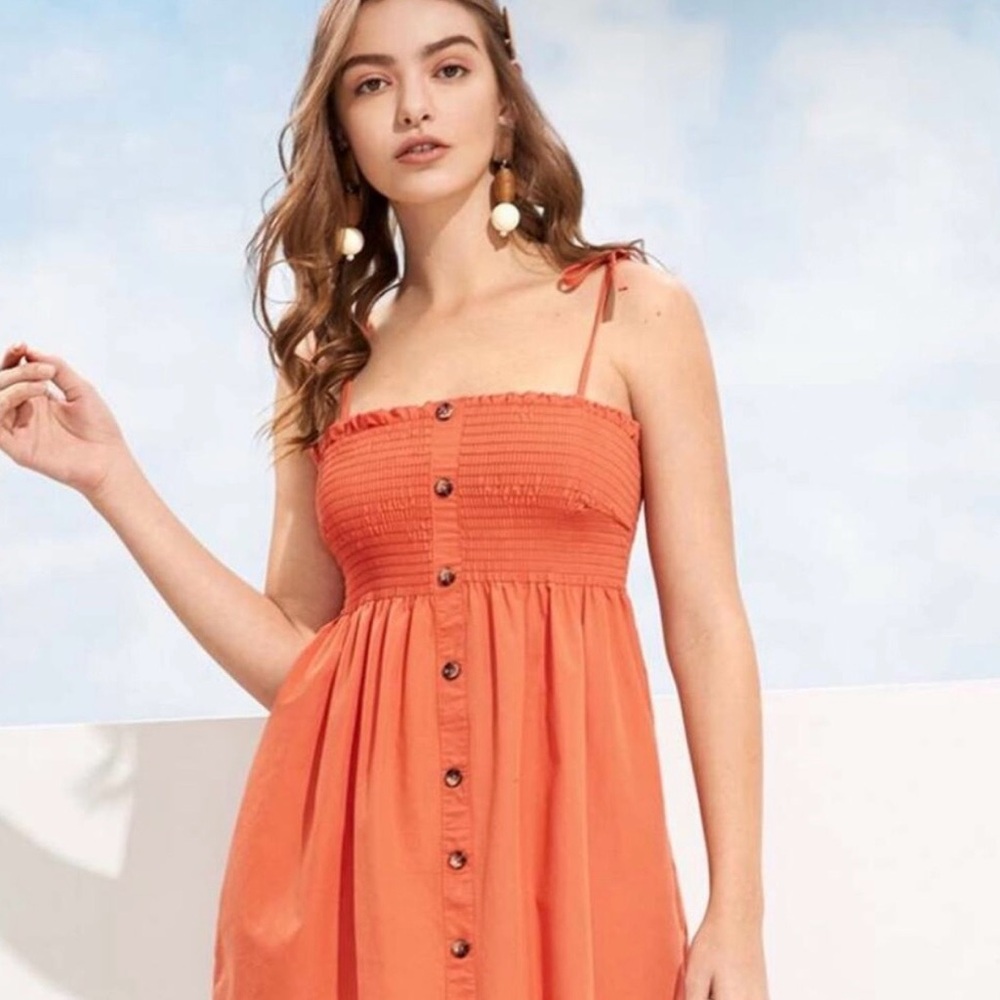 Romwe Burnt Orange Dress‎ Size L With buttons & Adjustable Straps